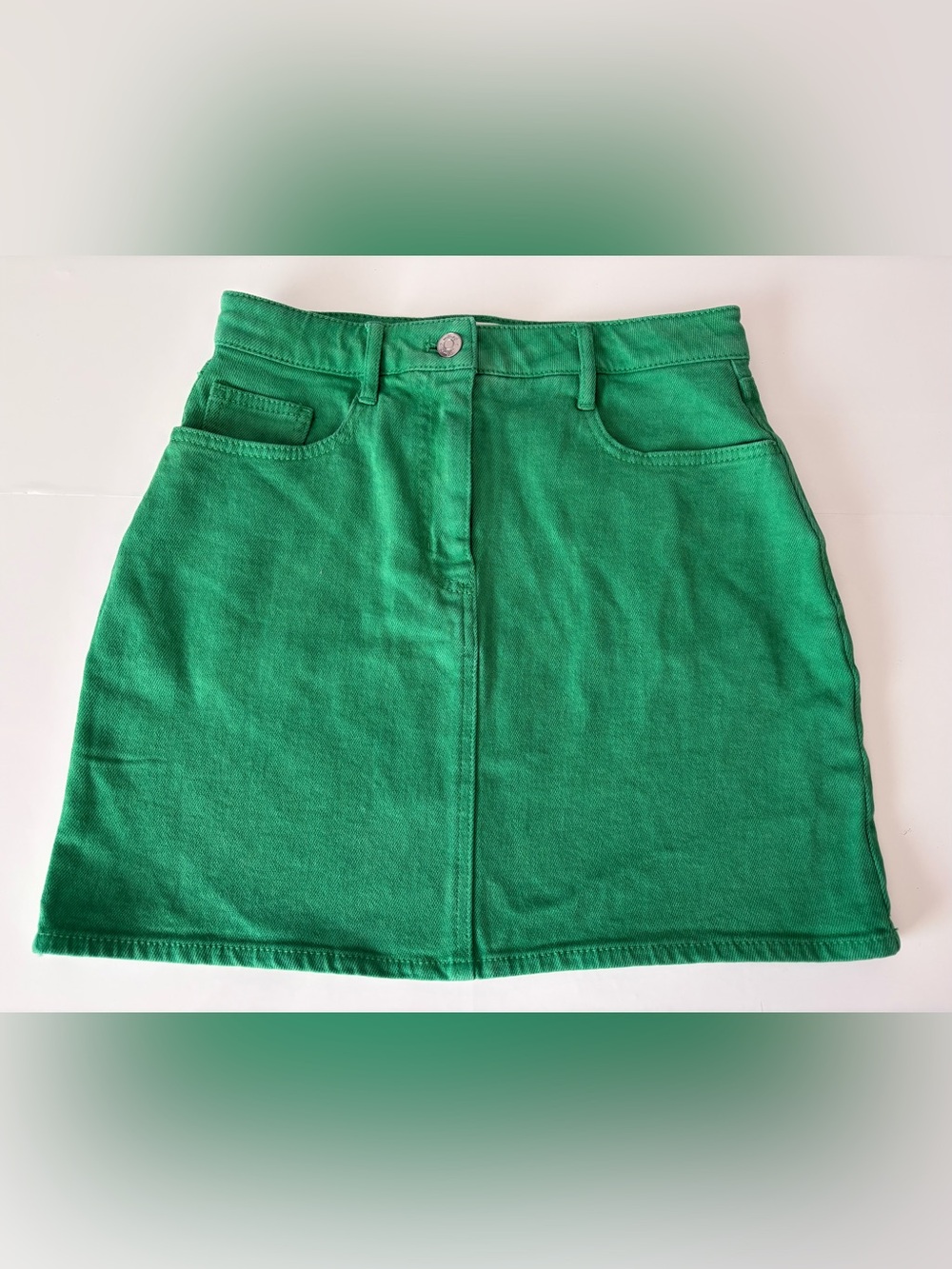 Wilfred Free Aritzia Green Denim Mini Skirt Size 2